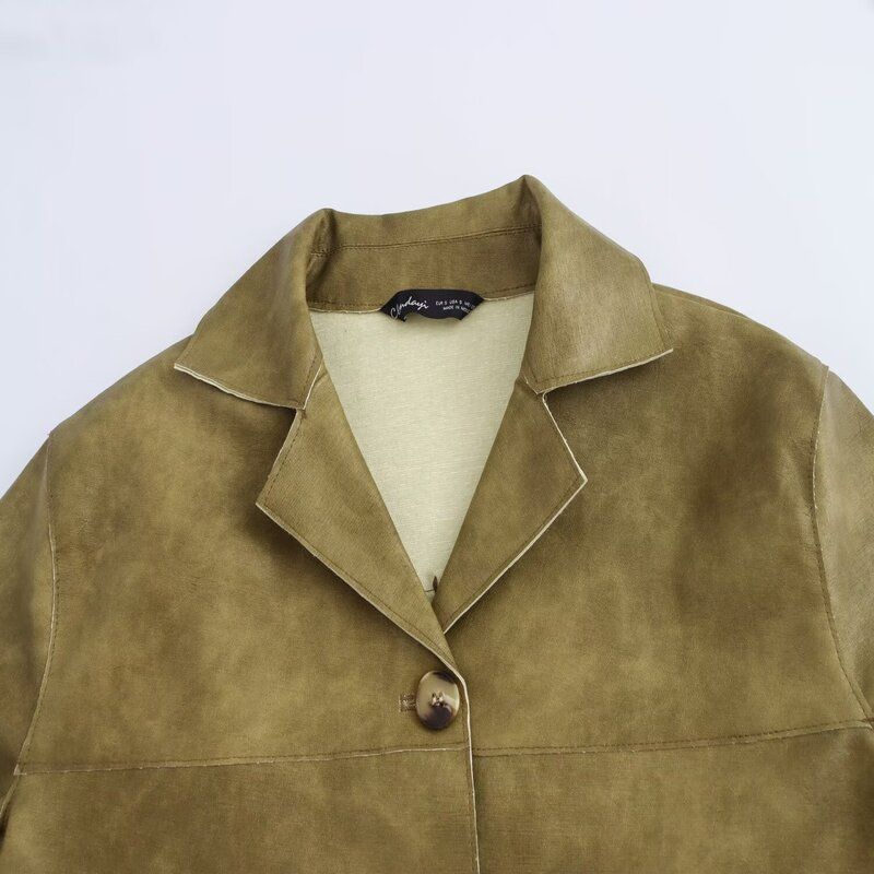 Fashion Style 2024 Autumn New Women's Clothing Easiest for Match Cow Leather Long Sleeves Lapel Leather Jacket Coat 2521240