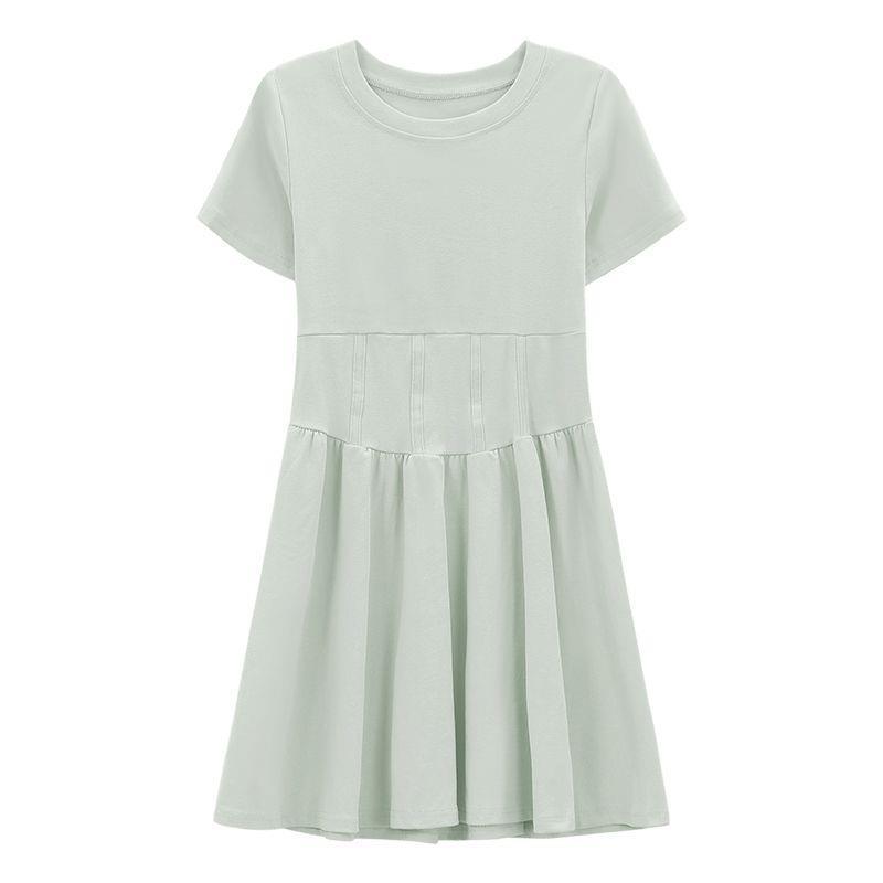 

Mint Mambo Fishbone Short-Sleeve A-Line Dress for Women – Summer Style, Age-Reducing, Waist-Cinched, Slimming. XL 56-60 kg світло-зелений колір