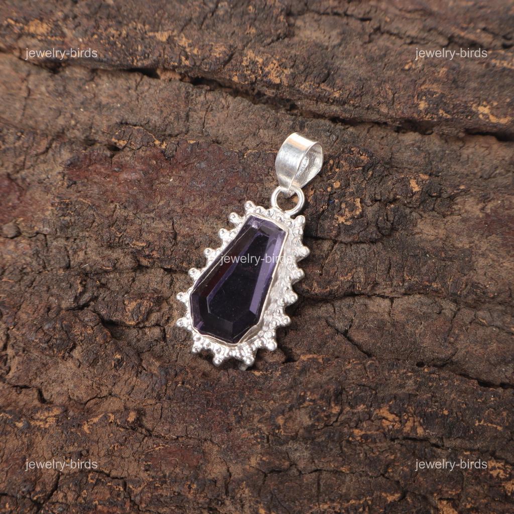 Coffin Iolite Gemstone 925 Silver Wedding Gift Anniversary Boho Pendant Jewelry PP-54-4