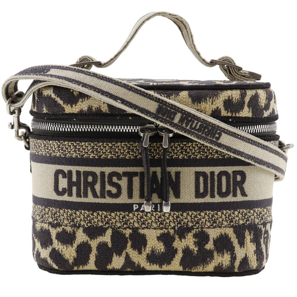 Dior Vanity Handbag 2WAYShoulder Leopard Beige Canvas Women Used