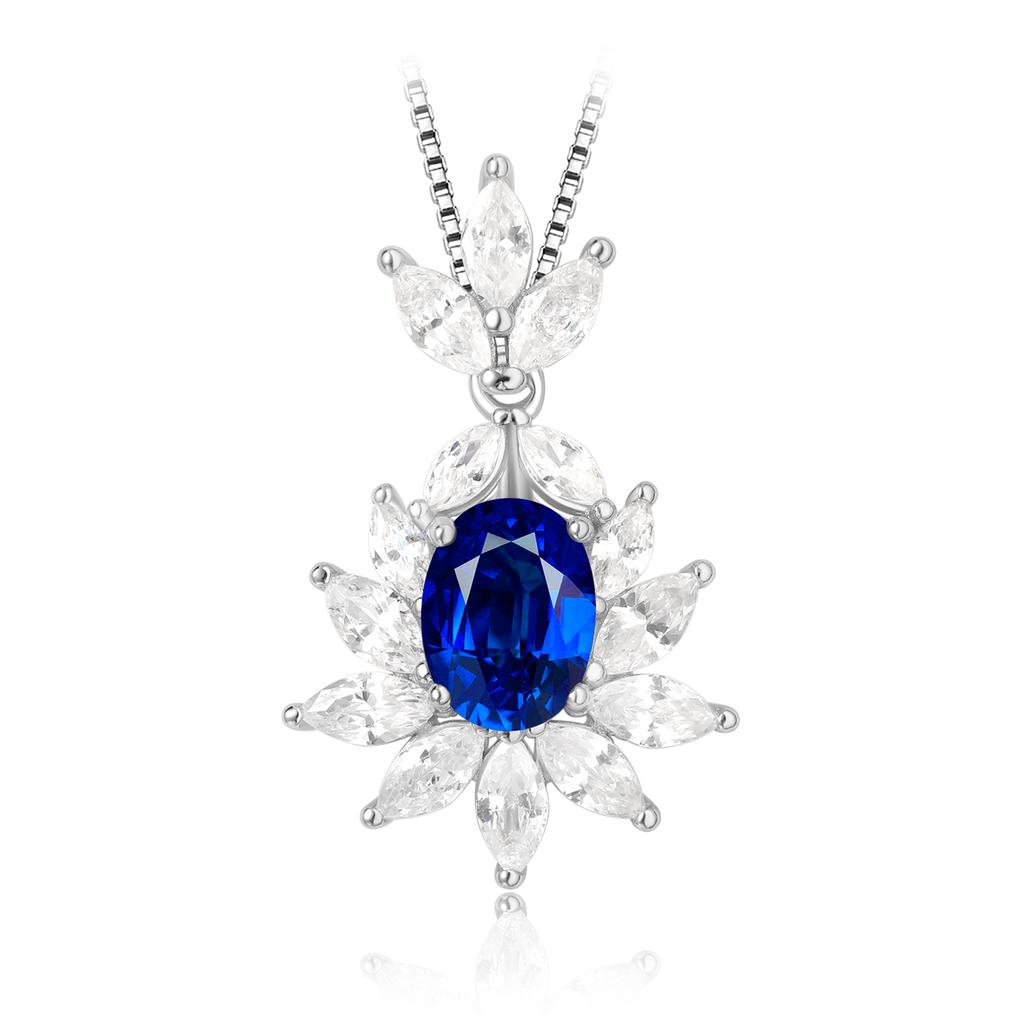 Potiy Created Sapphire Pendant Aesthetic Necklace No Chain Sterling Silver for Women Daily Wedding Party Jewelry Luxury