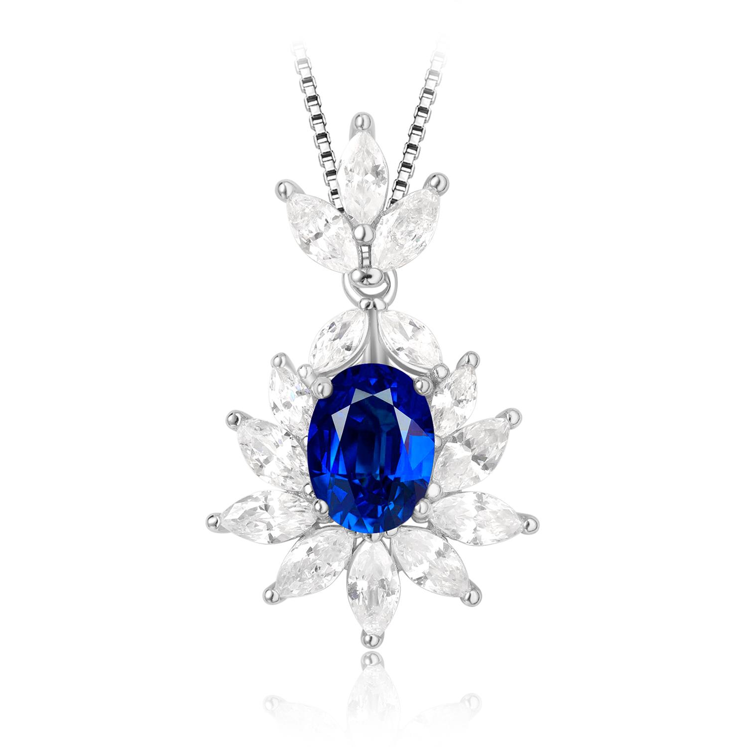 

Potiy Created Sapphire Pendant Aesthetic Necklace No Chain Sterling Silver for Women Daily Wedding Party Jewelry Luxury