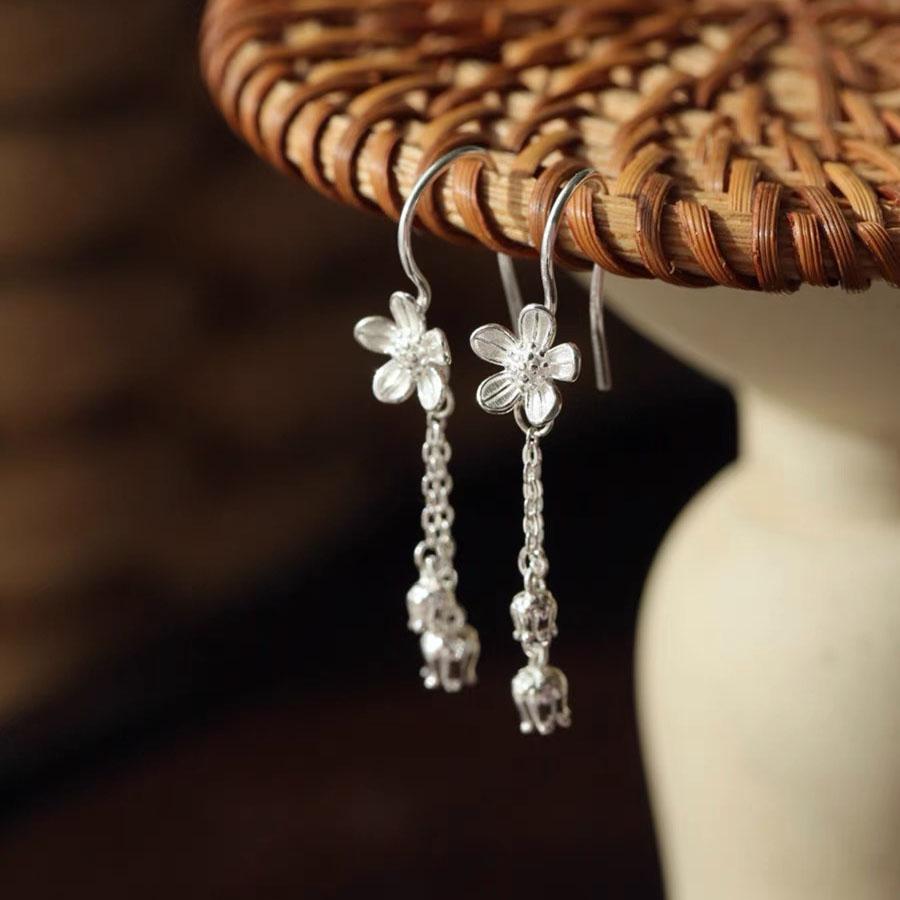 BF CLUB 925 Sterling Silver Earrings For Women Trendy Flower Tassel Earring Jewelry Prevent Allergy Party Accessories