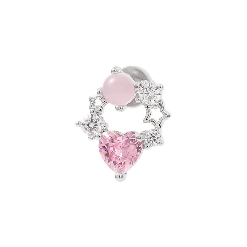 Sweet Pink Zircon Titanium Ear Stud Set: Butterfly, Heart & Cat Paw Designs