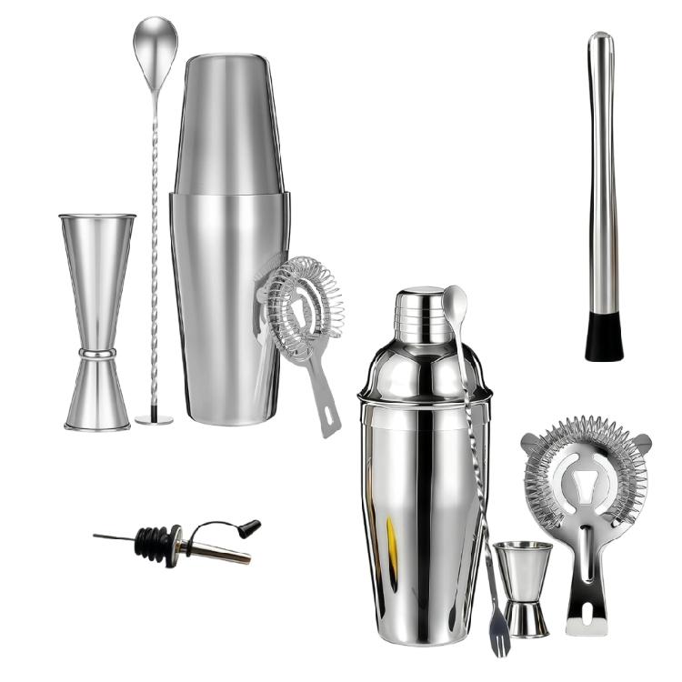 Steel Bartenders Drink Shaker Set with Jigger Strainer Muddler Mixing Spoon Tool For Crafting Cocktails Home Use Parties