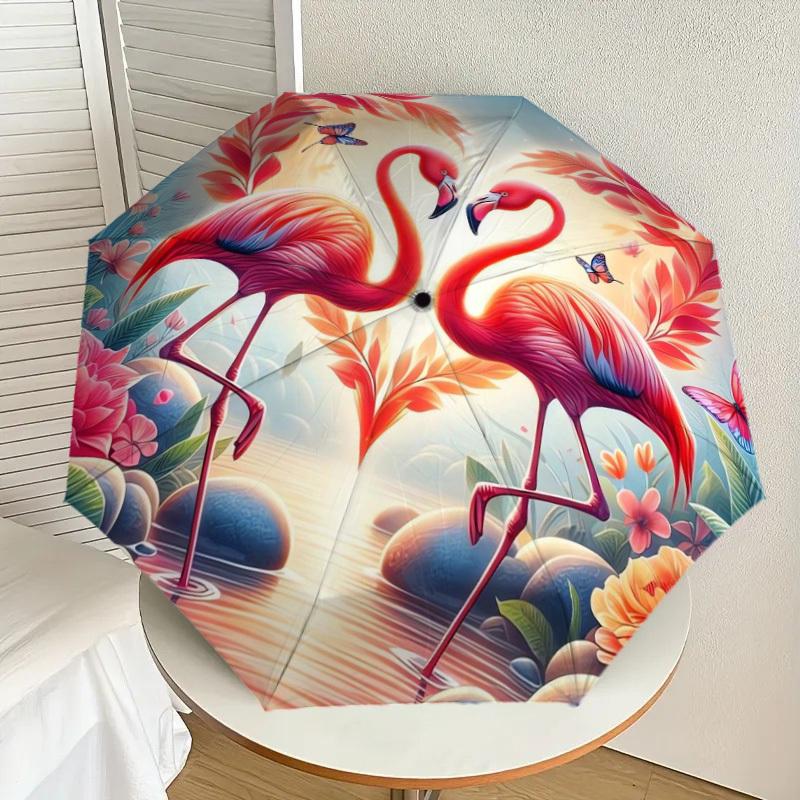 

1pc Flamingo Heart Nature Scene Umbrella with Plastic Handle,Suitable for All Seasons Home Travel Outdoor UmbrellaDD405