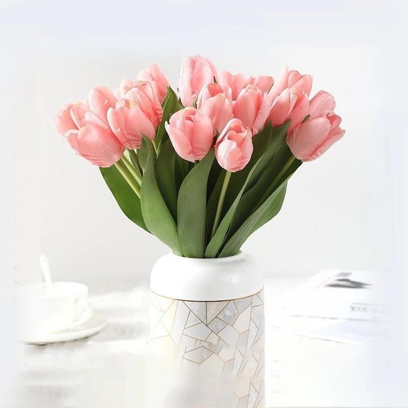6-Piece Set of Artificial Mini Tulips with Realistic Pollen-Pink Single-Touch Tulips, Ideal for Indoor Decor and Table Arrangeme