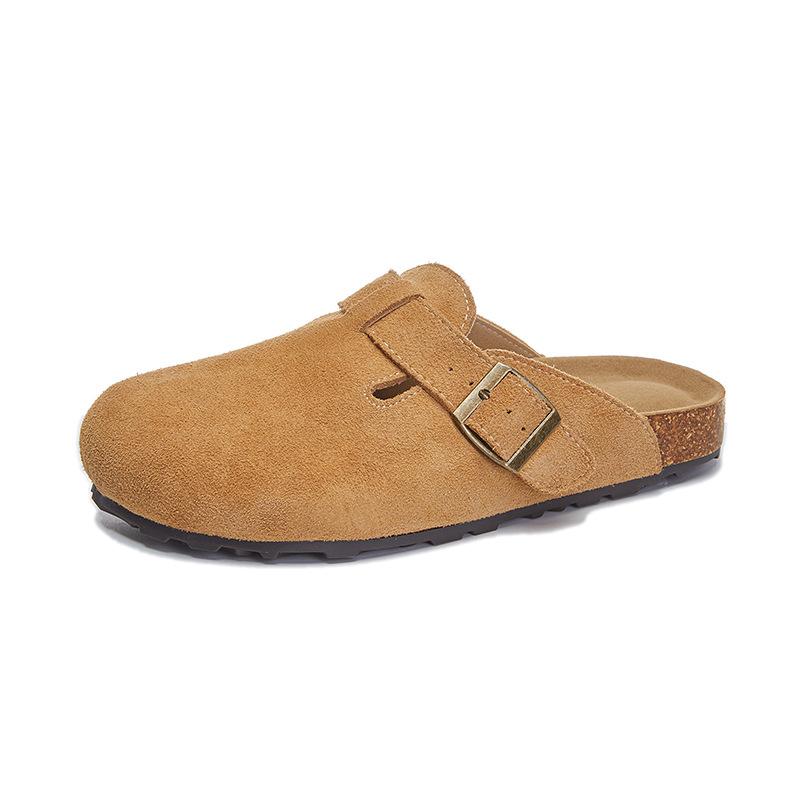 Leather flat-bottomed slippers women's 2025 summer new bag head half slippers versatile sandals women wear casual women's shoes trend