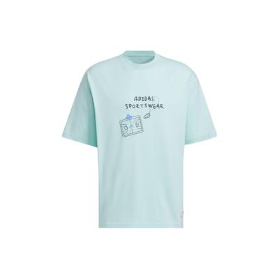 Graphic Letter Print Loose Crew Neck Pullover Comfortable Casual Sports Short Sleeve Drop Shoulder T-Shirt Men T-Shirt Light-Blue JP4578