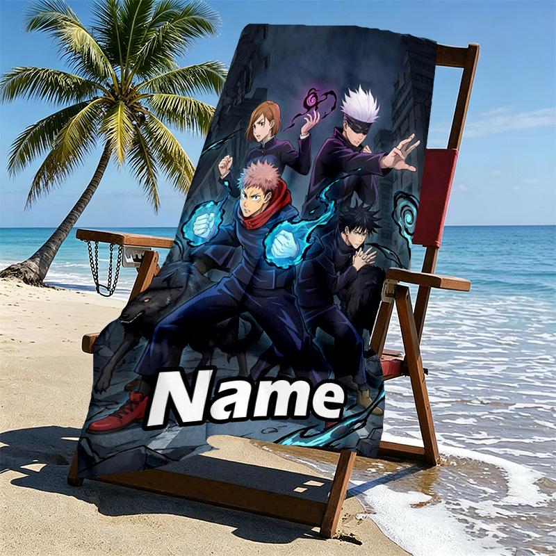 Custom Name Personalized Jujutsu Kaisen Print Beach Towel, for Trip Camping Beach Party Home Decor, Birthday Gift for Family & Friends