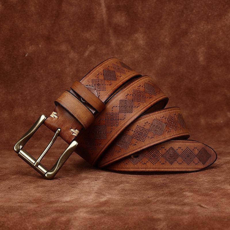 

Rare Thickened First Layer Cowhide Belt Men S Genuine Leather Pin Buckle Trend Casual Laser Engraved Jeans Belt Men S 130cm