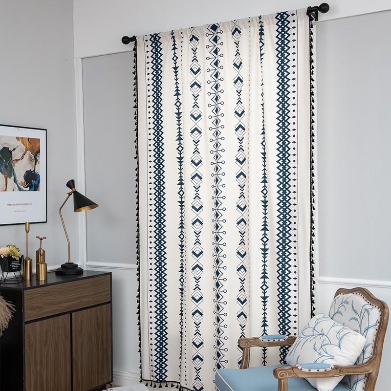 American Printed Rod Pocket Curtain Light Filtering Drapes Bedroom Balcony Premium Cotton Blend Fabric