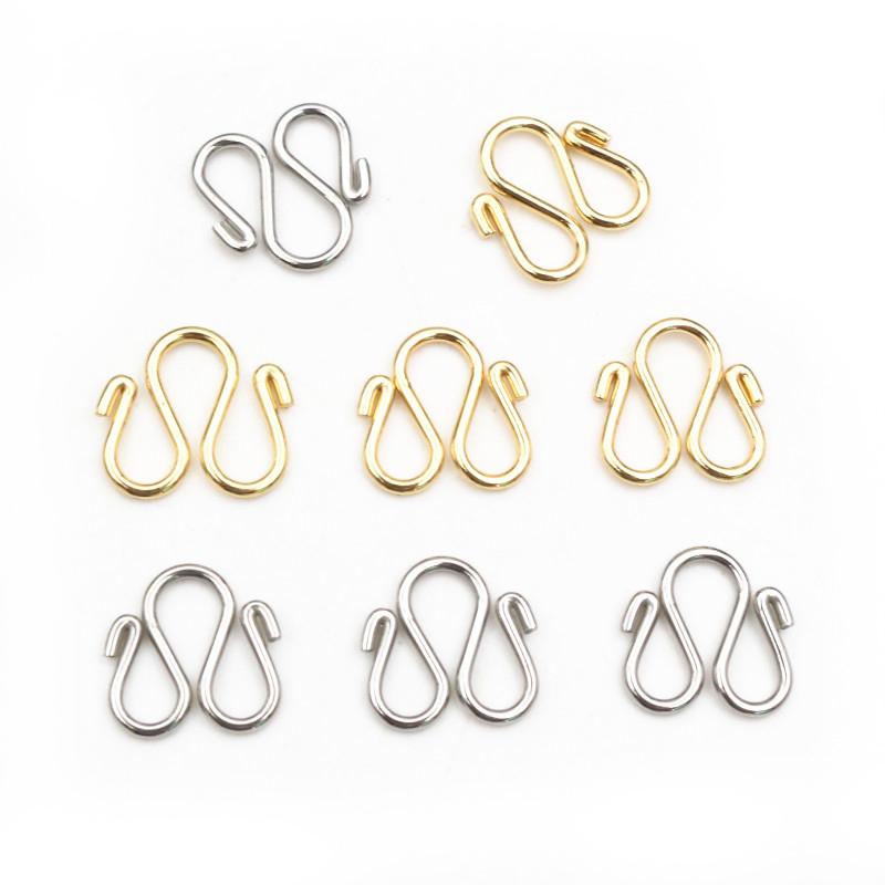 30Pcs Stainless Steel Gold Color W Shape End Clasps Hooks Chain Connectors For Bracelet Necklace DIY Jewelry Making Supplies