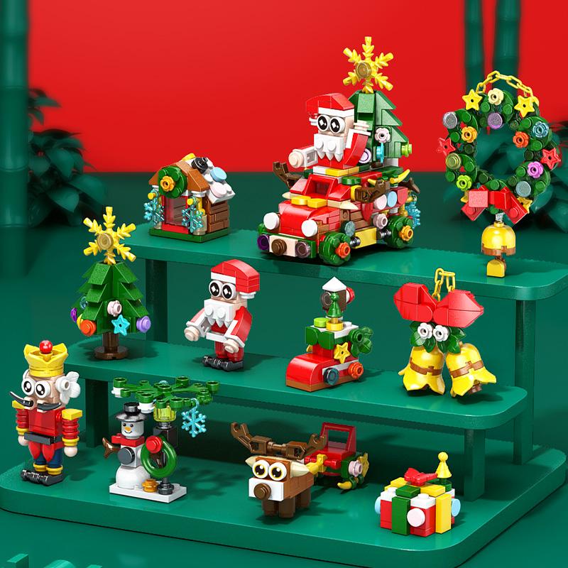 DIY 10 în 1 Crăciun Elan Cerb Moș Crăciun Tren Arhitectură Vedere Stradală Pom de Crăciun Casă de Zăpadă Kit Blocuri de Construcție Jucărie