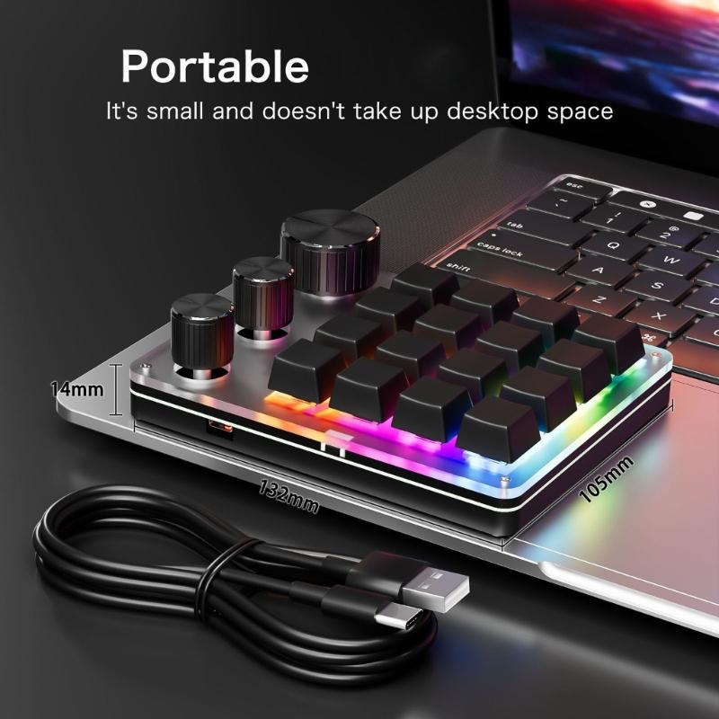 USB C Macro Keypad with 16-Key and 3 Knobs Programmable  Mechanical Gaming Keyboard for Efficiency Gaming and Office