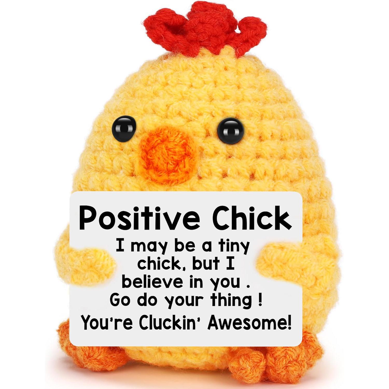 

New Crochet Positive Chicken Doll With Emotional Card Home Room Decoration Handmade Wool Knitted Chick Ornament Christmas Gift