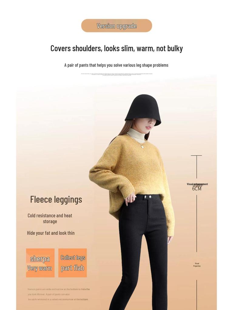 Damen Schwarz Plus Samt Lammwolle Baumwolle Leggings - Dicke, Warme Hose für Herbst/Winter 2025