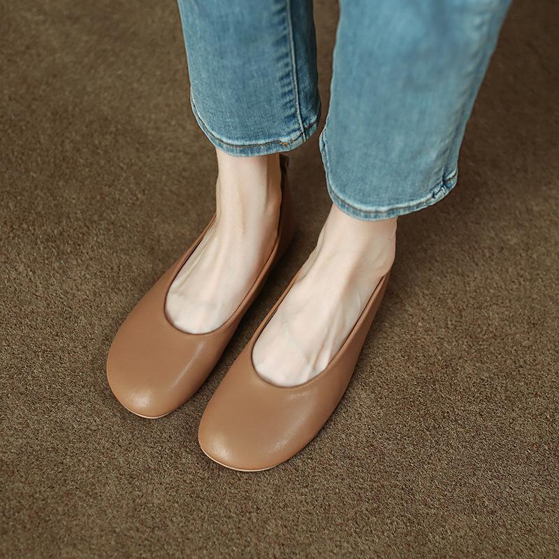 

CHAO soft round head casual shoes 2025 spring new all-leather flat-soled grandma shoes inside and out breathable and wear-resistant 39 абрикосовый