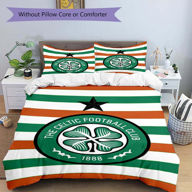 Celtic Football Club Crest Printed Pattern Duvet Cover Set – Includes 1 Duvet Cover and 2 Matching Pillowcases Bedroom Decor Christmas Gifts