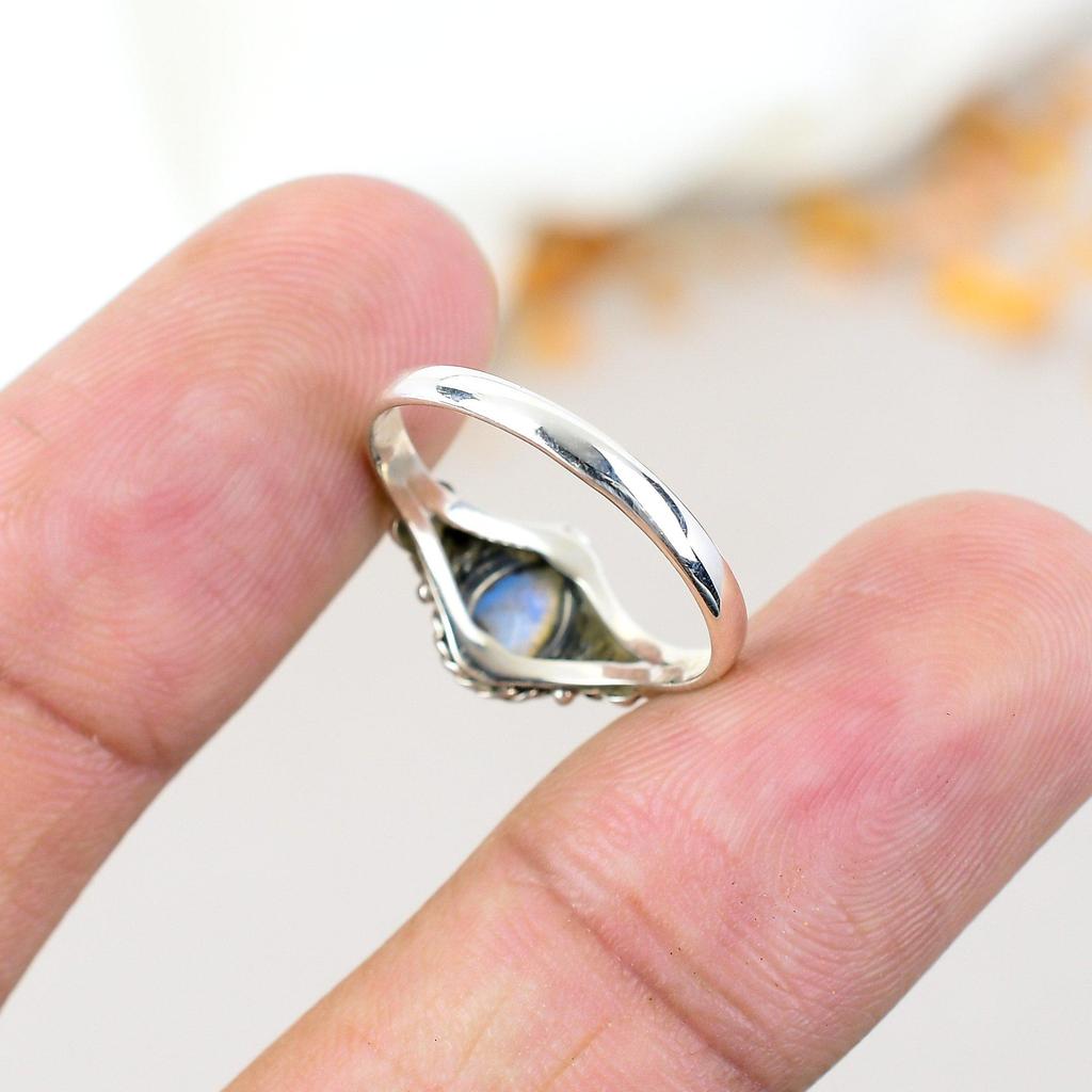 Labradorit Edelstein 925 Sterling Silber Schwarzer Mondstein Handgefertigter Schmuckring für Frauen