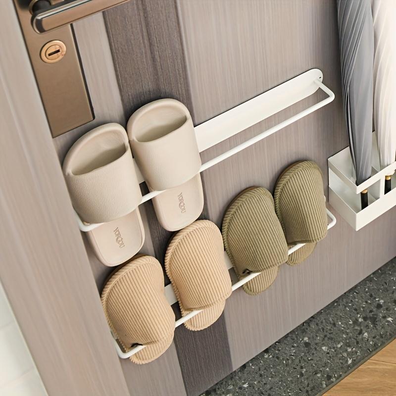 1 Magnetic Space Saving Slippers Rack Suitable for Bedroom Door Living Room Dormitory Iron Wall Mounted Small Shoe Storage Organizer White