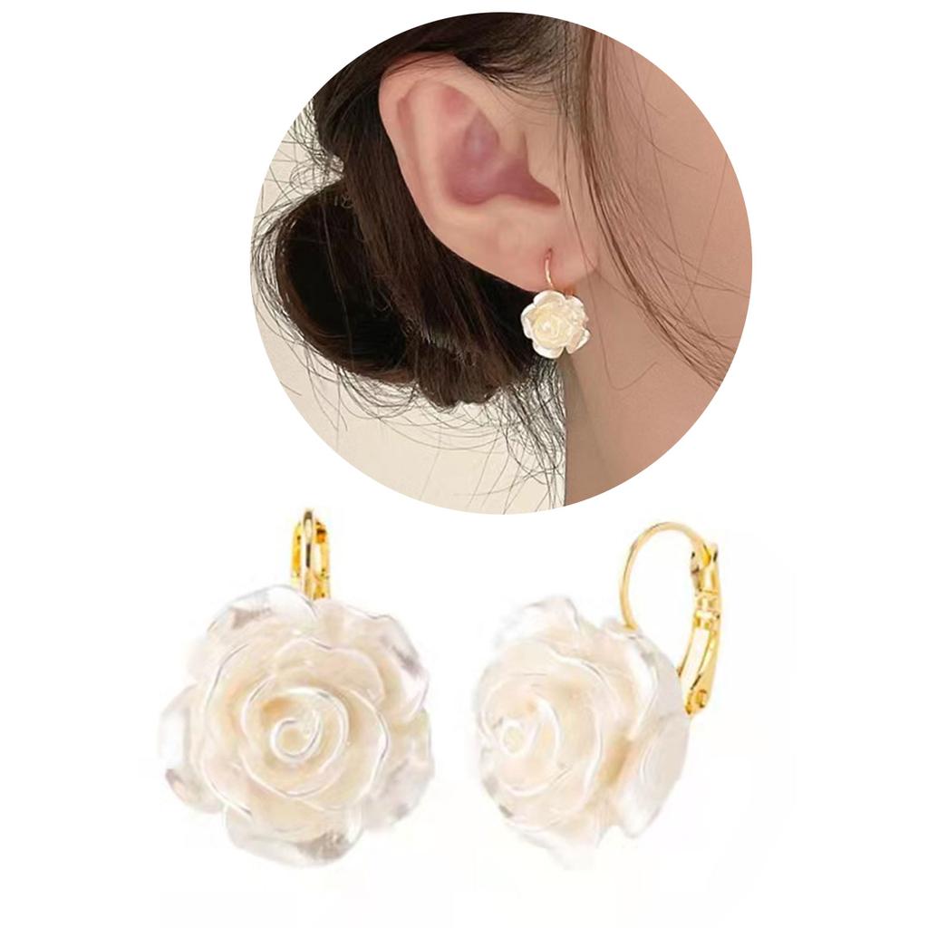Chic Camellia Hoop Earring Pearl-Floral Studs Earring Statement Dangle Drop Wedding Earrings For Women Statement Jewelry
