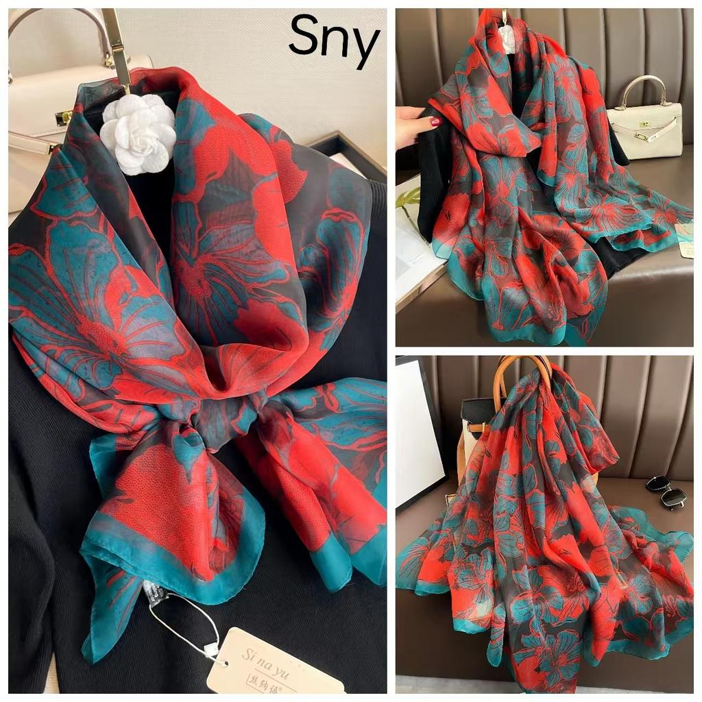 Small Fresh Elegant and Versatile Seaside Defense Beach Towel Dual-purpose Shawl Soft Gauze Women's Spring and Summer Long Silk Scarf