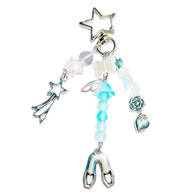 Aesthetic Keychain with Star and Strawberry Charm Fashionable Key Holder Unique Purse Decoration for Daily Party