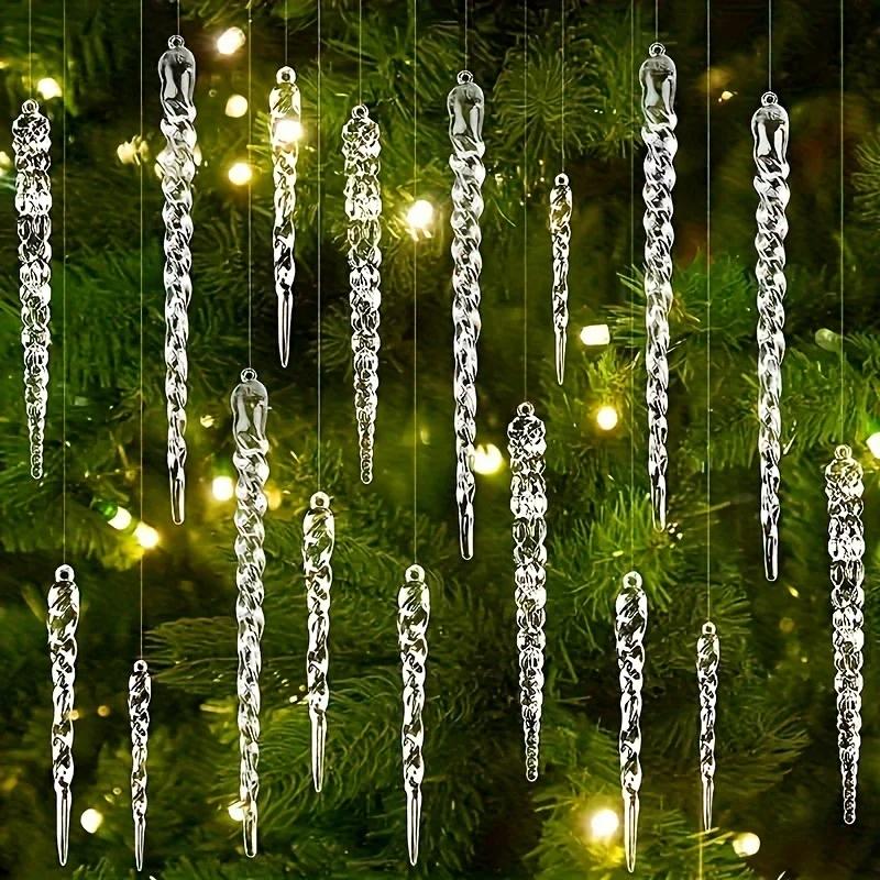 12Pcs Crystal Clear Christmas Tree Ornaments Icicle Decorations For Holiday & Winter Party Decor  New Year Home Decorations