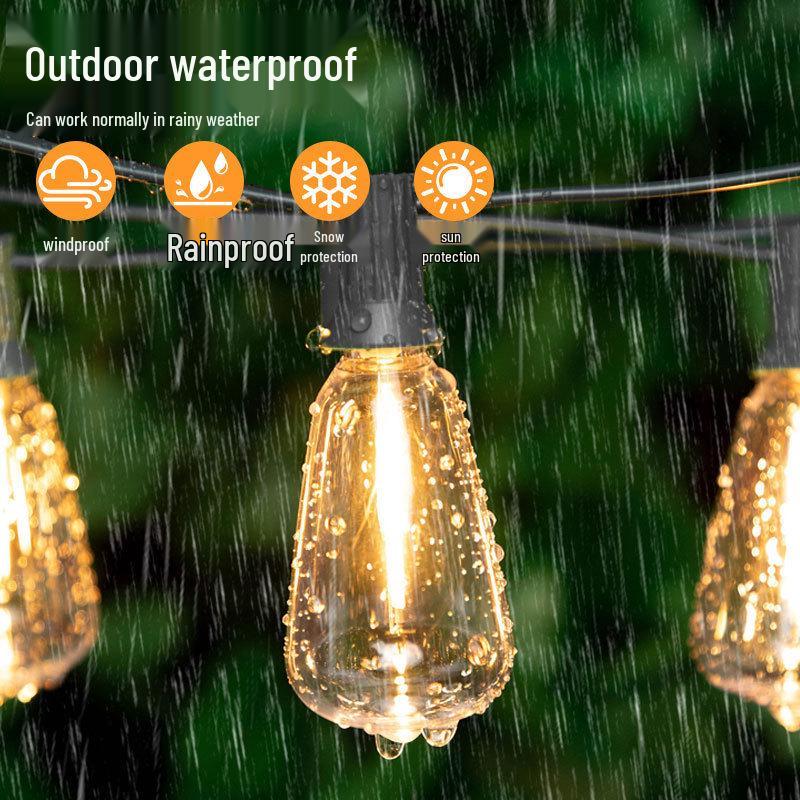 Solar LED Retro ST38 G40 Outdoor Waterproof String Lights for Camping and Courtyard Atmosphere
