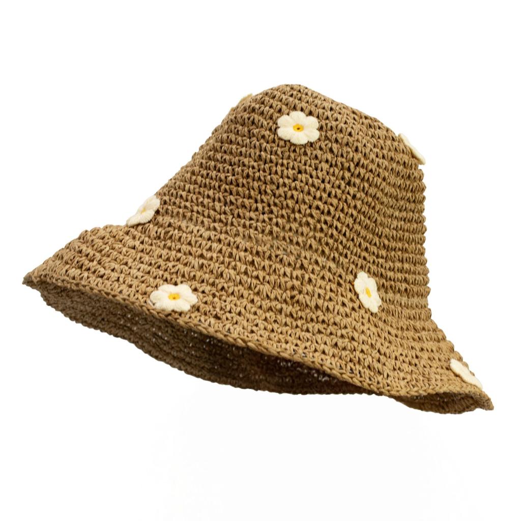Nomad Sari Floppy Straw Sun Hat – Beige & Flowers