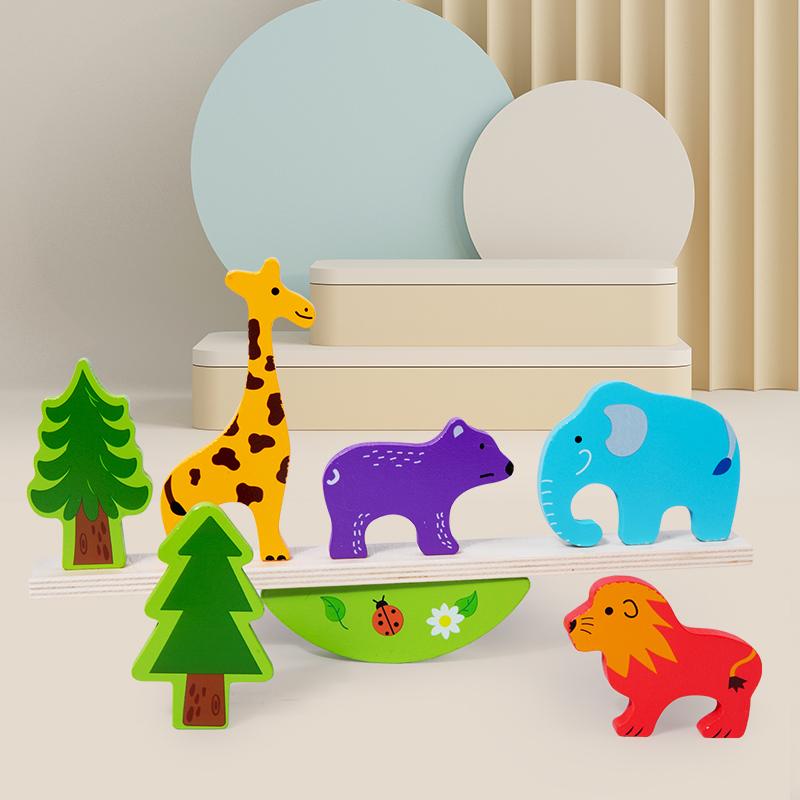 Montessori Sensory Toys Stacking Toys for Baby Rabbit Animal Balance Wooden Building Blocks Early Childhood Education Game Gift