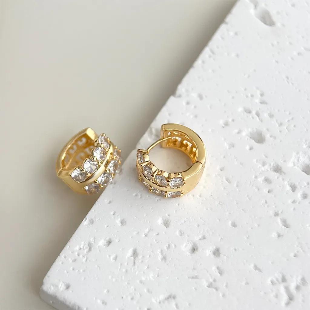 Серьги-кольца круглые из нержавеющей стали с золотым покрытием для женщин, модные серьги-кольца с кубическим цирконием, ювелирные изделия, серьги для женщин