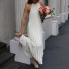 European and American Women's Clothing Summer Neck Halter Sexy Long Dress Straight Pleated Solid Color Dress