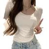 White U-Neck Long Sleeve Slim Fit T-Shirt: Autumn Sweet & Spicy Korean Style Base Layer for Women