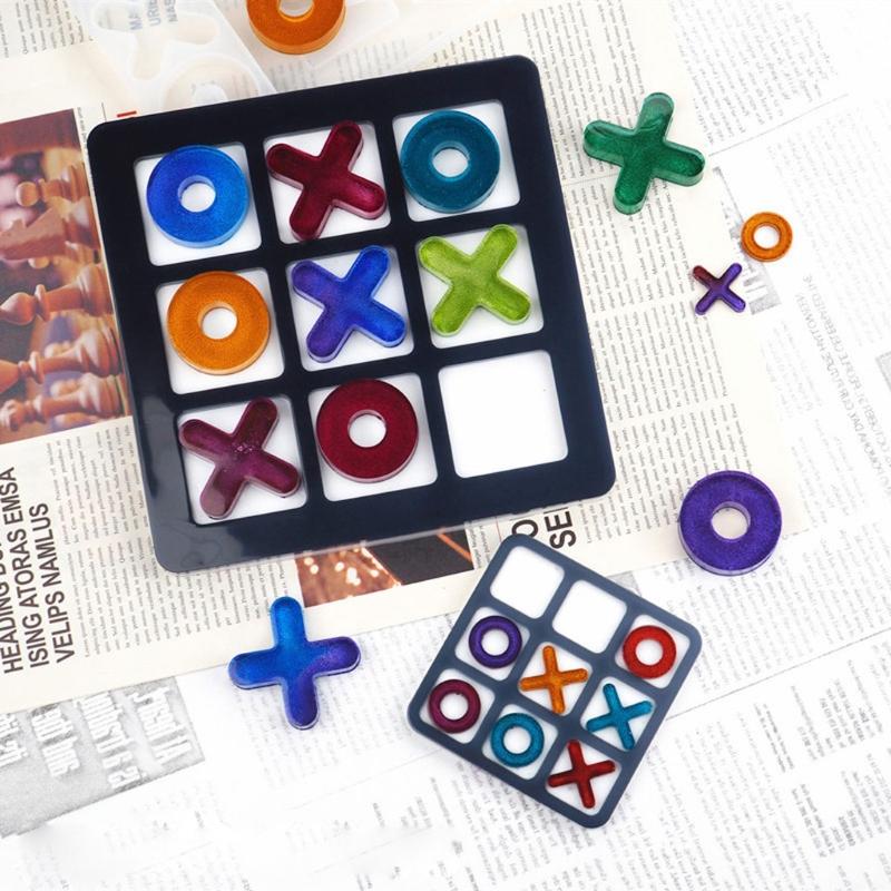 Tic Tac Toe Resin Mold with Chess Pieces Mold X O Board Game Silicone Molds for Resin Casting DIY Tabletop Board Game