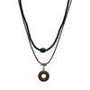 Vintage Handmade Double Layer Necklace with Natural Stone Circle Pendant - Retro Ethnic Style for Women