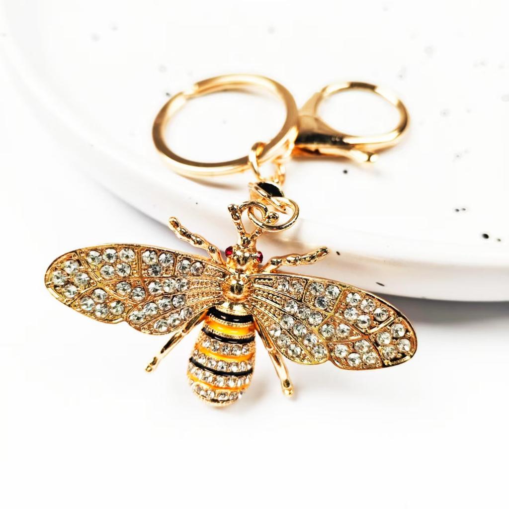 Diamond Studded Metal Bee Keychain Small Pendant Bag, Car Key Decoration Pendant, Trendy Retro Style