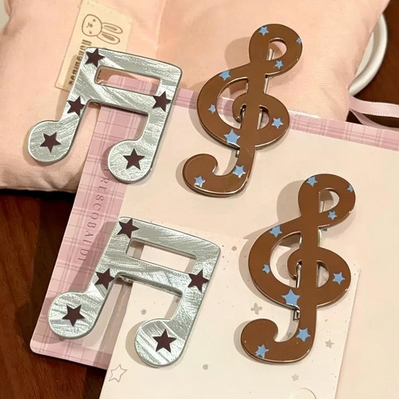 Vintage Y2K Musical Note Hairclip for Women Harajuku Star Print Side Bangs Clip Sweet Cute Girls Hairpin Trendy Hair Accessories