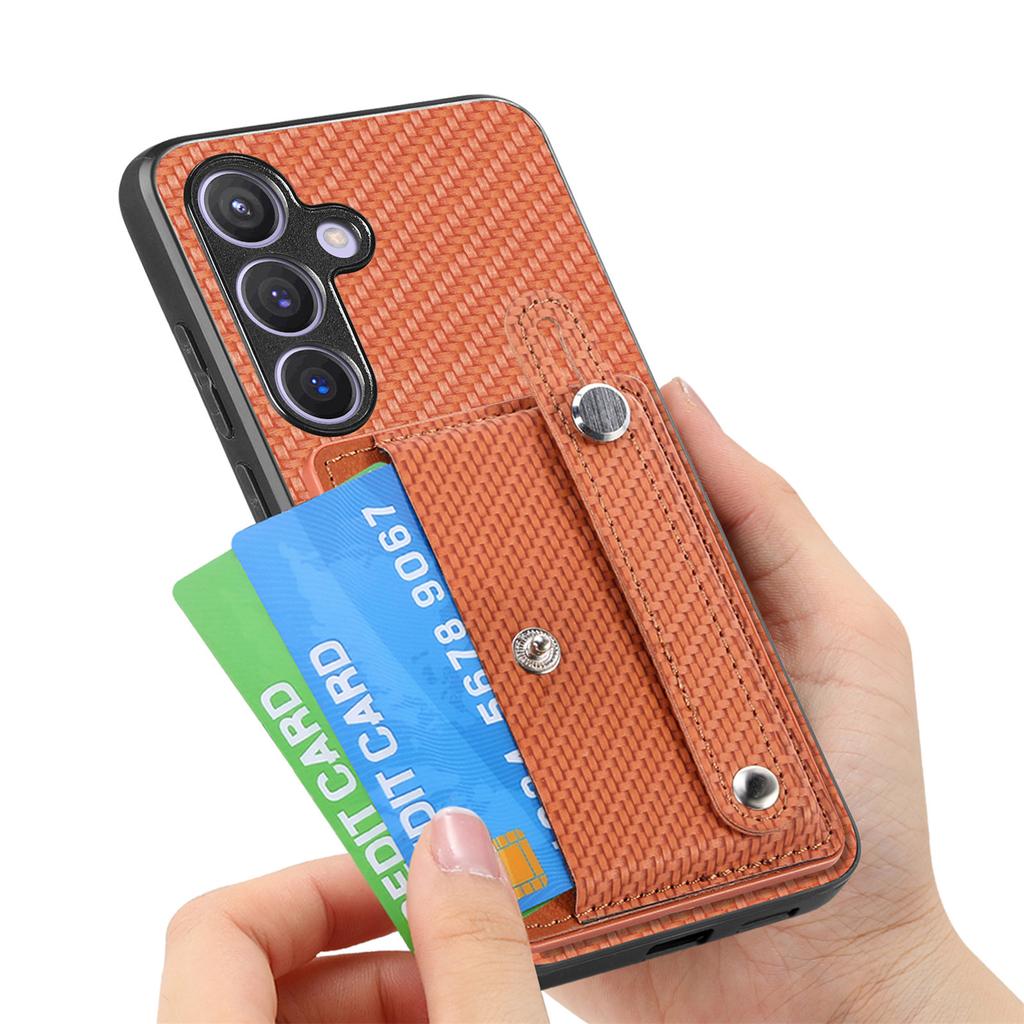 For Samsung Galaxy S25+ Case Carbon Fiber Texture Leather Phone Back Cover with Card Holder