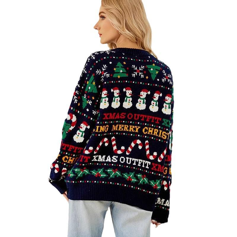European & American Christmas Tree & Snowman Sequin Sweater - Autumn/Winter Round Neck Knitwear