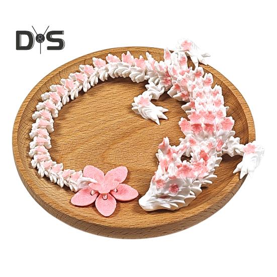 

3D-печатный дракон Сакура 10,8 дюймов, шарнирный дракон с подвижными суставами, вращающийся хвост вишневого цвета, гибкая игрушка-фиджет для декора стола розовый