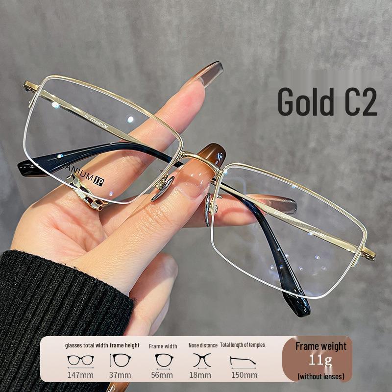 Men's Large Face Retro Square Semi-Rimless Pure Titanium Eyeglasses 88207 – High-Quality Prescription Frames