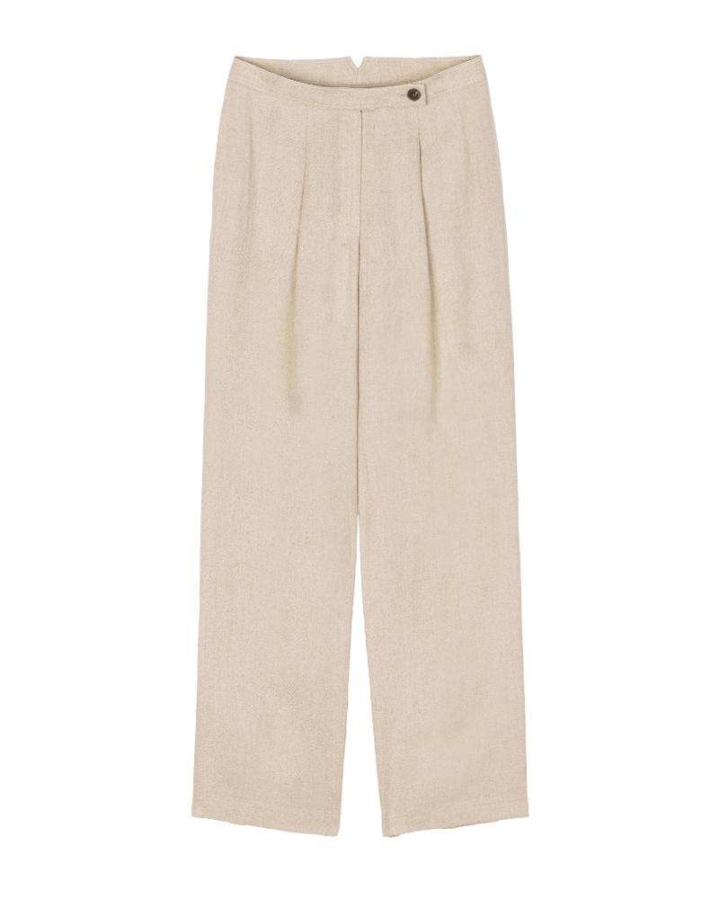 RAMU STUDIO Denzel Office Pintuck Wide Straight Natural Hemp Premium Linen Slacks Butter Beige Denzel02Bbg