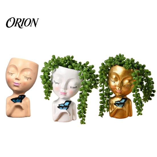 Makeup Brush Holder Creative Resin Girl Portrait Flowerpot for Green Plants Succulents, Holder, Multifunctional Head Vase Vase, Decorative Desktop