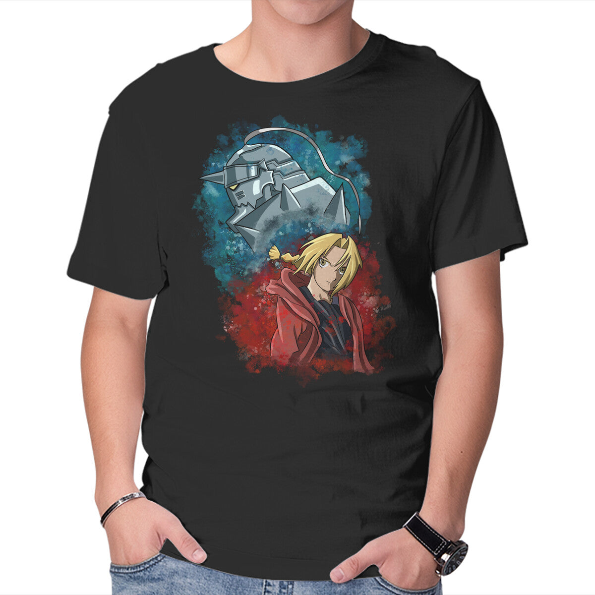 Unisex Crew Neck T-Shirt Elric Brothers Ready To Fight Graphic Short Sleeve Casual Tee M