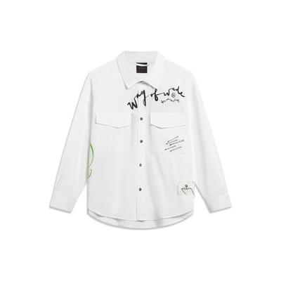 Li-Ning X Salventius Wade Serie Bedrucktes Hemd mit Buchstaben Einreiher Locker Langarm Unisex Oberteile Weiß ASHT209-2