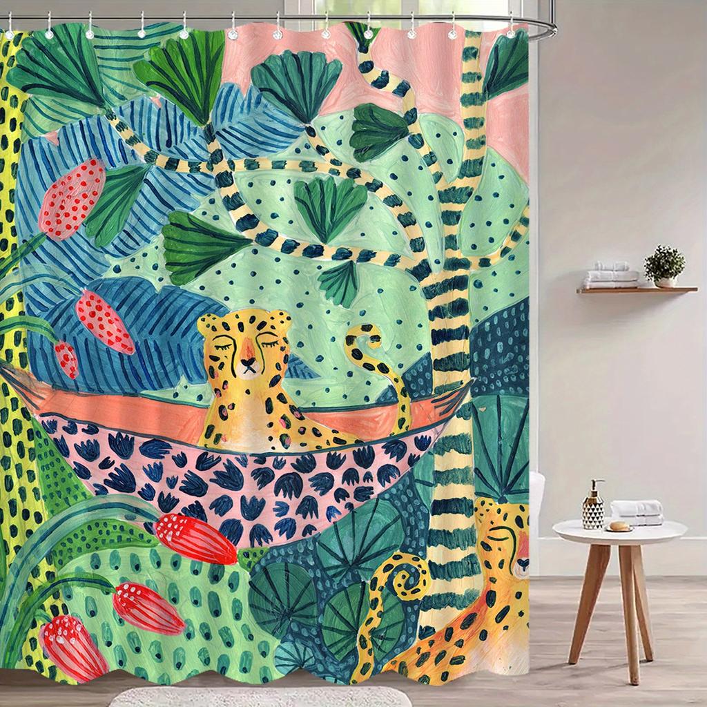 Washable Waterproof Shower Curtain With Hooks Easy Installation Anti-Mildew Cute Simple Design For Home Hotel Dorm Apartment