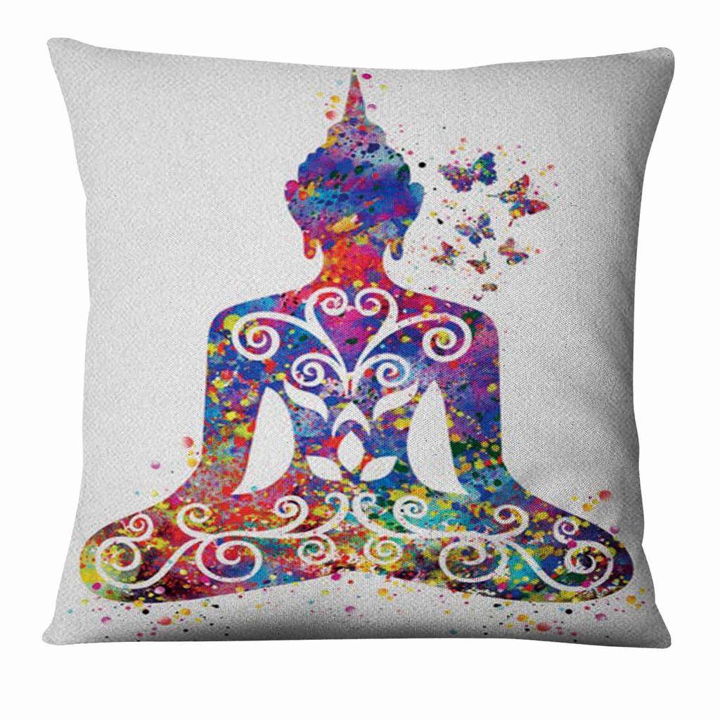 45*45cm Polyester Zen Yoga Art Watercolor Print Pillowcase Home Decoration Sofa