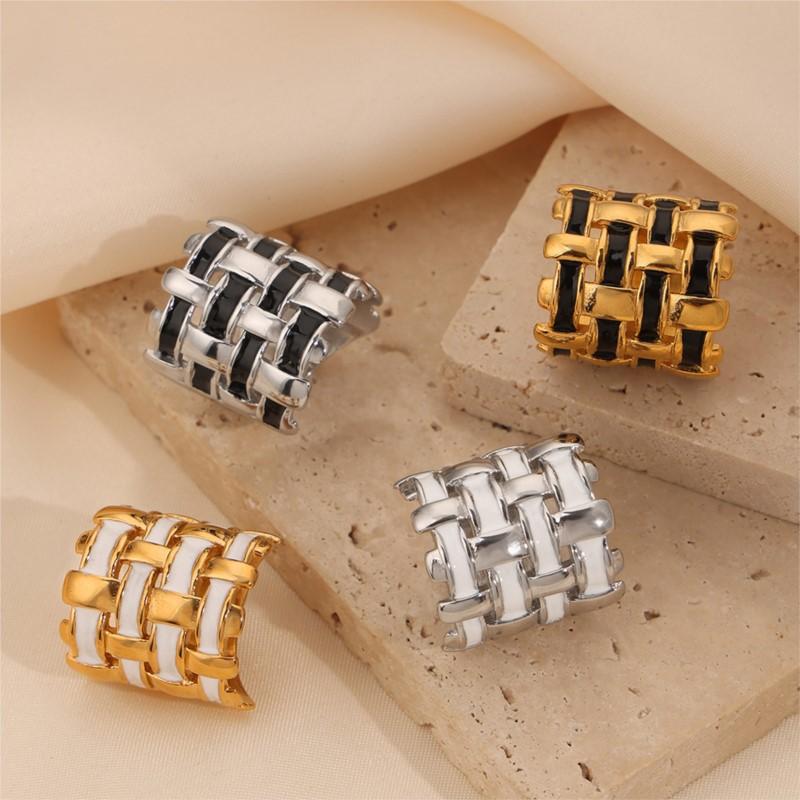 Stainless Steel Weave Wide Rings For Women Men 316L Black White Glaze Couple Rings Man Woman Female Ring Luxury Quality Jewelry